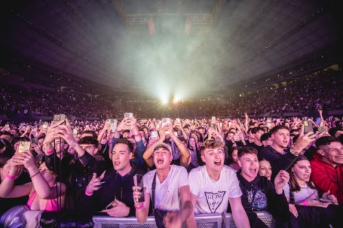 View of the crowd during the Bad Gyal concert at Palau Sant Jordi on February 09, 2024 in Barcelona, Spain.