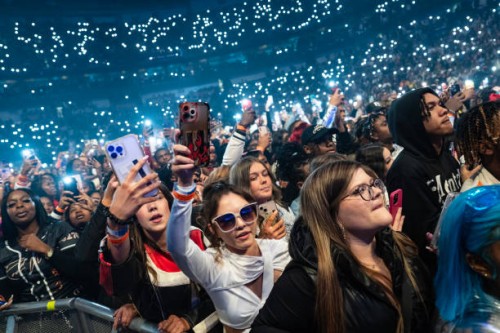 View of the crowd during the Rod Wave Nostalgia Tour at Smoothie King Center on December 12, 2023 in New Orleans, Louisiana.