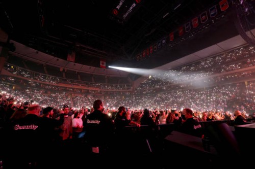 View of the crowd with cell phone lights on inside the venue during iHeartRadio 101.3 KDWB's Jingle Ball 2021 Presented by Capital One at Xcel Energy...