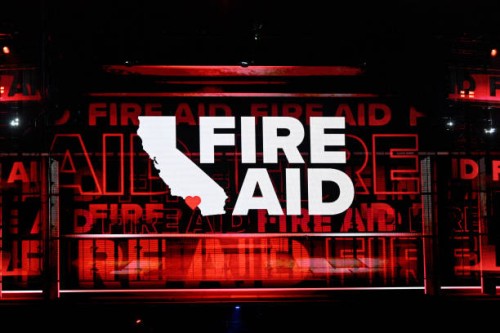 View of the stage during the FIREAID Benefit Concert for California Fire Relief at The Kia Forum on January 30, 2025 in Inglewood, California.