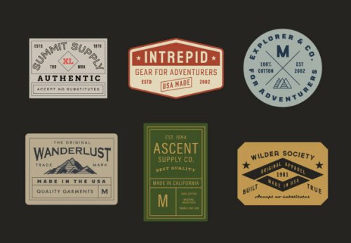 vintage inspired adventure labels & tags - travel stock illustrations