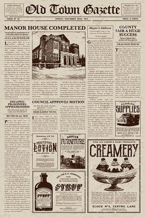 vintage victorian style newspaper design template - home decoration stock illustrations