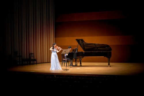 violin and piano concert - concert stock pictures, royalty-free photos & images