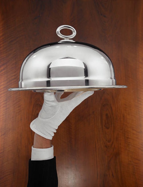 waiter carrying serving tray - food stock pictures, royalty-free photos & images