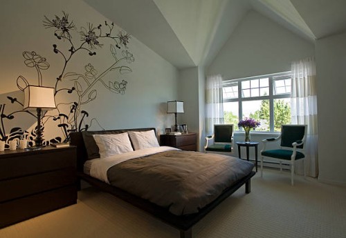 wall painting in contemporary bedroom - home decoration stock pictures, royalty-free photos & images