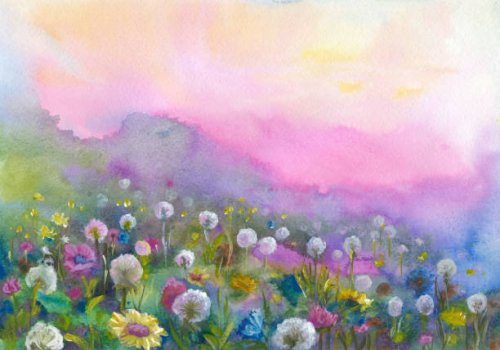 watercolor blooming valley - garden decoration stock illustrations