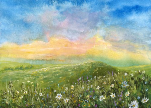 watercolor summer landscape - garden decoration stock illustrations