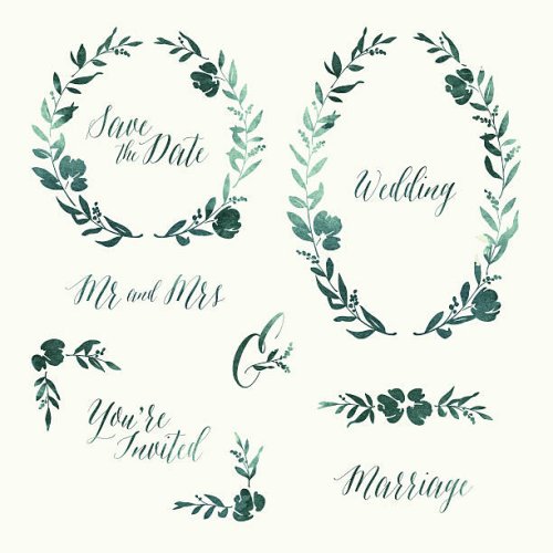 watercolour wedding invitation design elements - garden decoration stock illustrations
