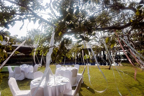wedding tables, outdoors - garden decoration stock pictures, royalty-free photos & images