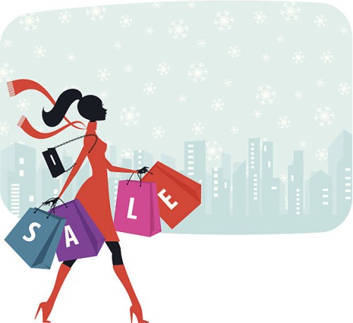 weihnachten sale shopping - fashion stock-grafiken, -clipart, -cartoons und -symbole