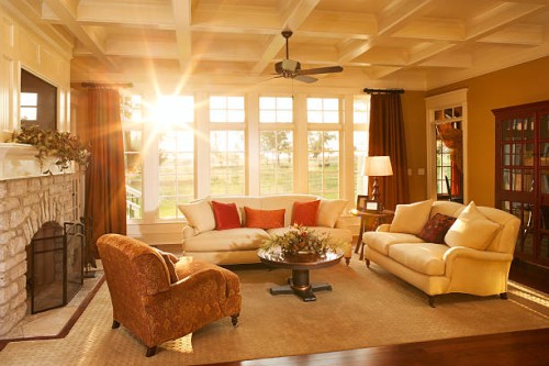 well-appointed traditional living room with beamed ceiling - home decoration stock pictures, royalty-free photos & images