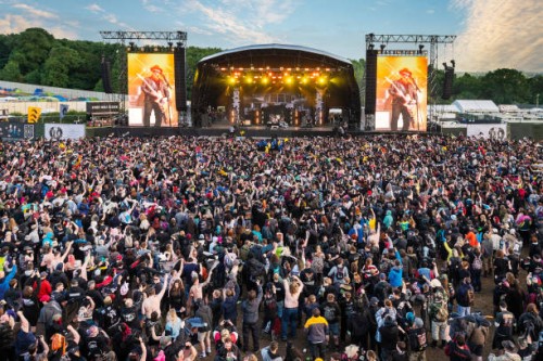 Welsh hard rock group Skindred performing live on stage during the Download Pilot festival at Donington Park in England, on June 20, 2021.