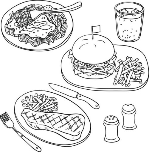 western food in black and white - food stock illustrations