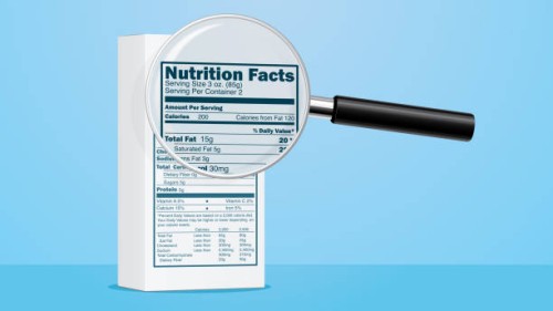 white box with magnified nutrition facts label - food stock illustrations