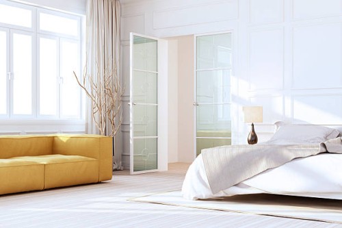 white luxury bedroom interior - fashion stock pictures, royalty-free photos & images