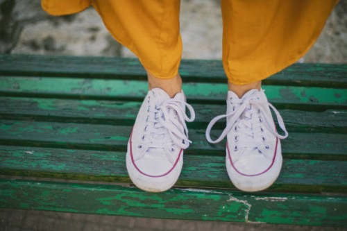 white sneakers viewpoint - fashion stock pictures, royalty-free photos & images