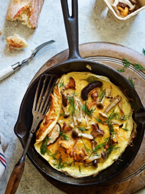 wild mushroom omelette in pan - food stock pictures, royalty-free photos & images