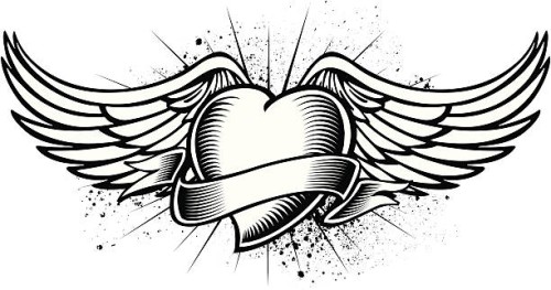 winged heart tattoo - fashion stock illustrations