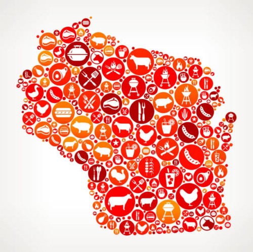 wisconsin barbecue party symbol muster hintergrund - junk food stock-grafiken, -clipart, -cartoons und -symbole