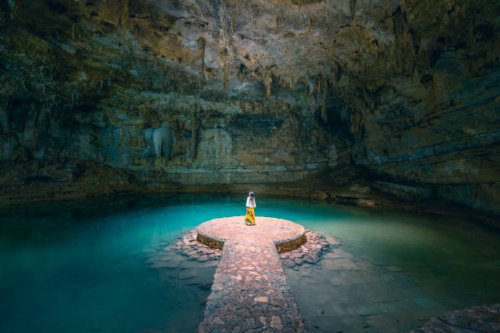 woman alone in a cenote, mexico - travel stock pictures, royalty-free photos & images