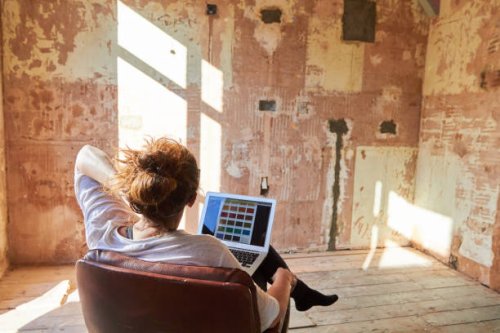 woman doing diy at home - home decoration stock pictures, royalty-free photos & images