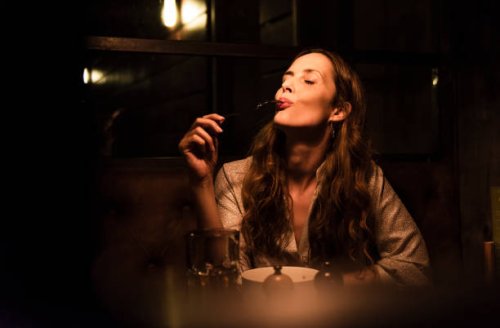 woman enjoying dinner - food stock pictures, royalty-free photos & images