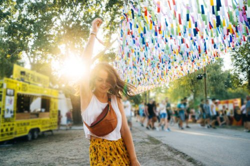 woman having fun on music festival in summer - concert stock pictures, royalty-free photos & images