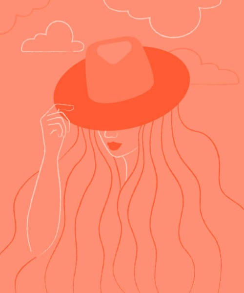 woman hiding her face by holding her hat. minimalist style vector - fashion stock illustrations