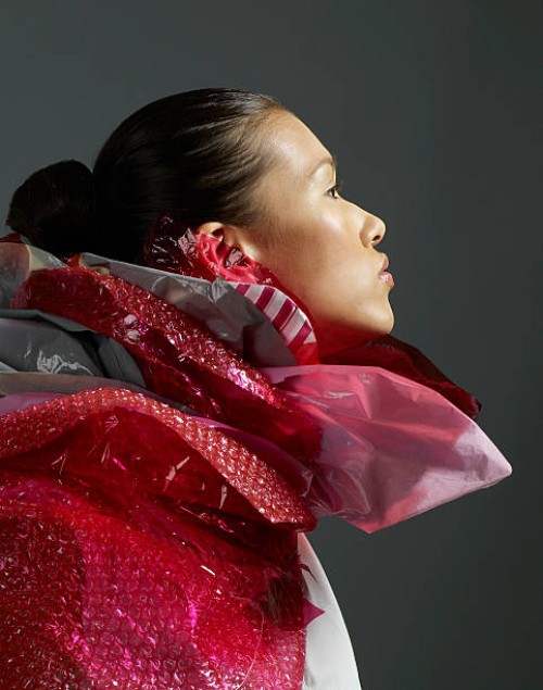 woman in recycled ruff - fashion stock-fotos und bilder