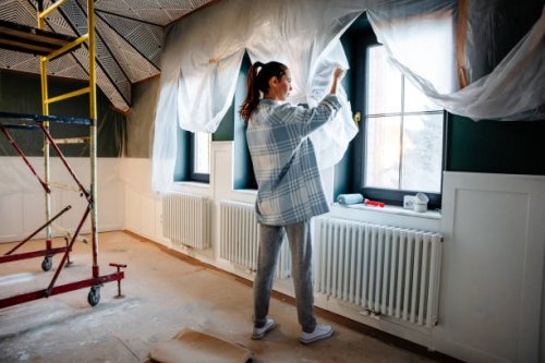 woman making home imprevement - home decoration stock pictures, royalty-free photos & images