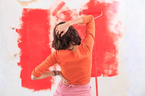 woman making home improvement and having problems - home decoration stock pictures, royalty-free photos & images