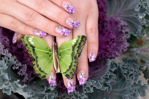 woman manicure posed with green butterfly - nails art stock pictures, royalty-free photos & images