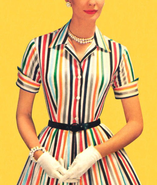 woman wearing old-fashioned striped dress with white gloves - fashion stock illustrations