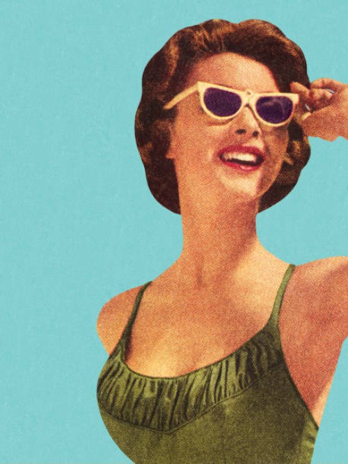 woman wearing sunglasses and green swimsuit - fashion stock illustrations