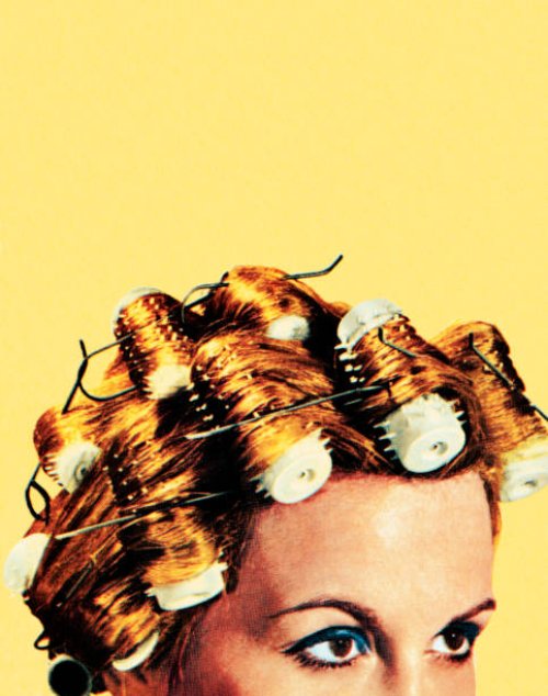 woman with curlers in her hair - hairstyle stock-grafiken, -clipart, -cartoons und -symbole