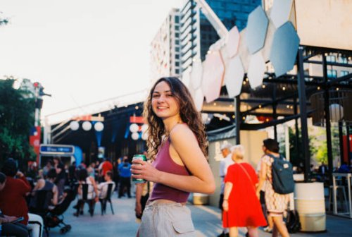 woman with drink can on music festival in summer - concert stock pictures, royalty-free photos & images