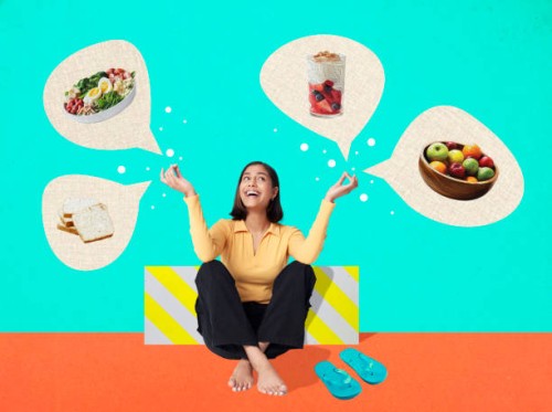 woman with healthy vegan food - food stockfoto's en -beelden