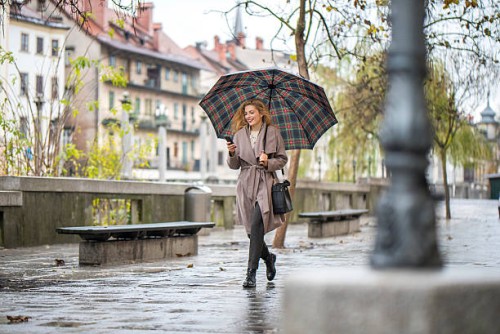 woman with umbrella walking down the street - fashion stock pictures, royalty-free photos & images