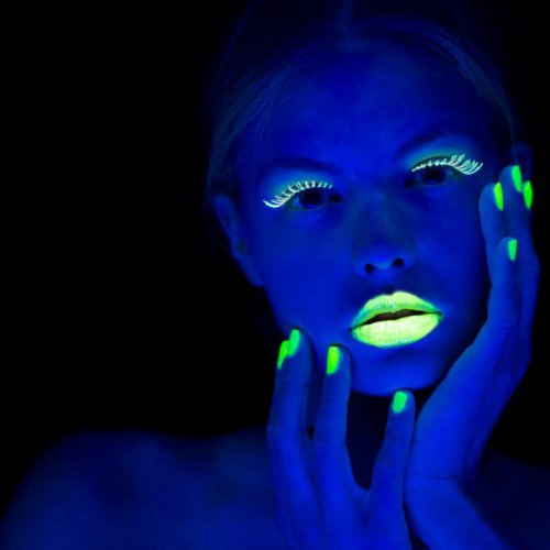 women portrait with lime green fingernails in neon light - nails art stock pictures, royalty-free photos & images