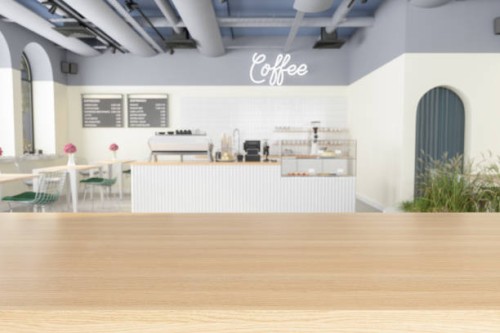 wood empty surface with empty coffee shop background - junk food stock pictures, royalty-free photos & images