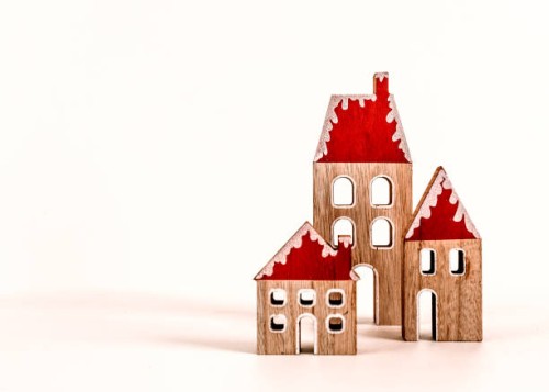 wooden christmas houses on white background - home decoration stock pictures, royalty-free photos & images