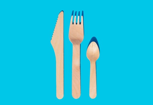 wooden cutlery, fork, knife and spoon to take away organic and ecological zero waste - junk food stock pictures, royalty-free photos & images