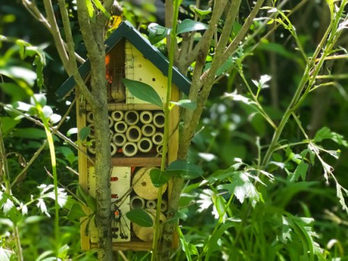 wooden garden insect home in vegetable garden - garden decoration stock pictures, royalty-free photos & images