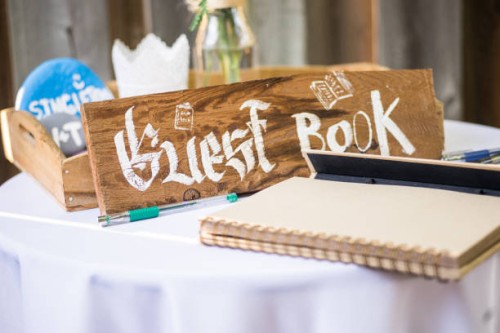 wooden hand-painted guest book sign. - garden decoration stock pictures, royalty-free photos & images