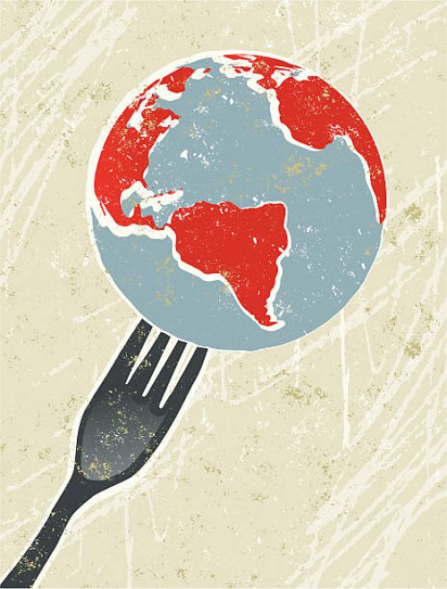 world on a fork - food stock illustrations