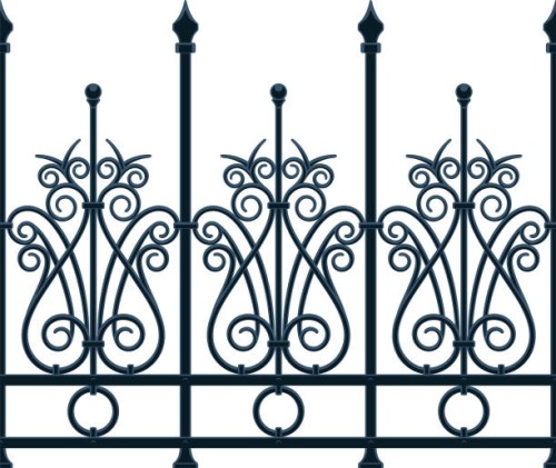 wrought iron fence - garden decoration stock illustrations
