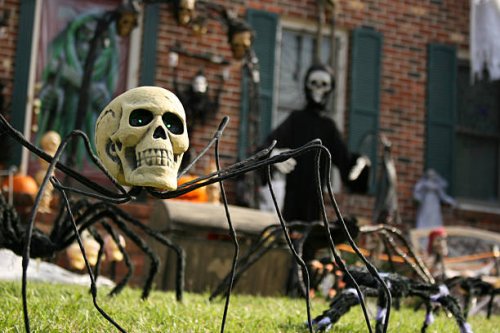 yard decorated for halloween - garden decoration stock pictures, royalty-free photos & images