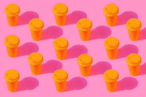 yellow coffee cup pop art pattern on a pink background - junk food stock pictures, royalty-free photos & images