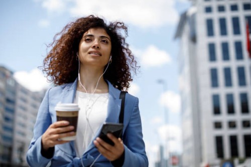 young happy businesswoman communting to work - junk food stock pictures, royalty-free photos & images