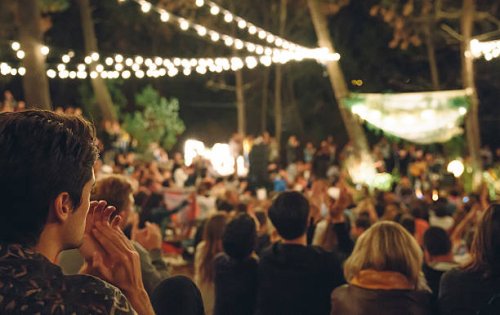 young man clapping in night music festival - concert stock pictures, royalty-free photos & images